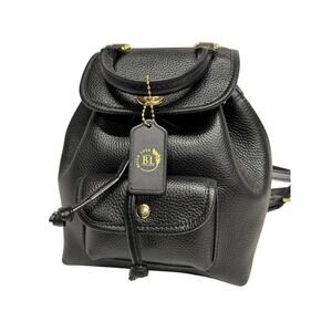 Bella Luer Black Pebble Leather Drawstring/Clasp Closure Small Backpack Bag